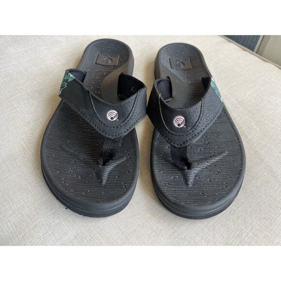 High Tide Black Sandal Flip Flop Comfort Tropical Beach Floral Size 9 - Picture 2 of 9